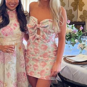 Floral strapless Pink and Green floral dress